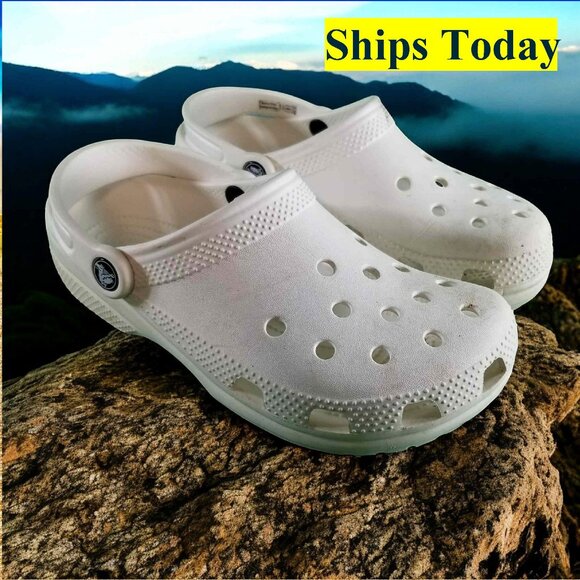 Crocs Men's 5 Women's 7 White Slip On Comfort Sandals Shoes 12436 - Picture 1 of 8